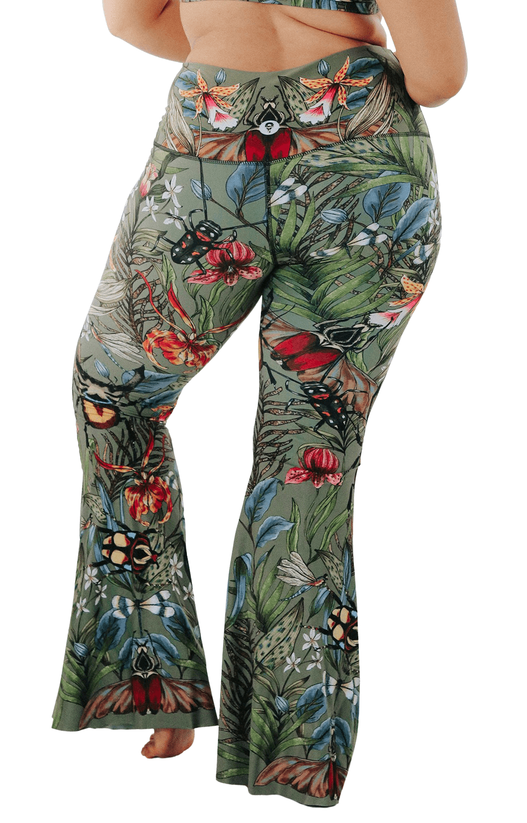 Pantalones acampanados con estampado de pulgar verde