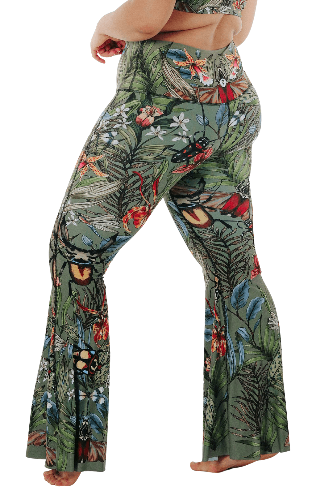 Pantalones acampanados con estampado de pulgar verde