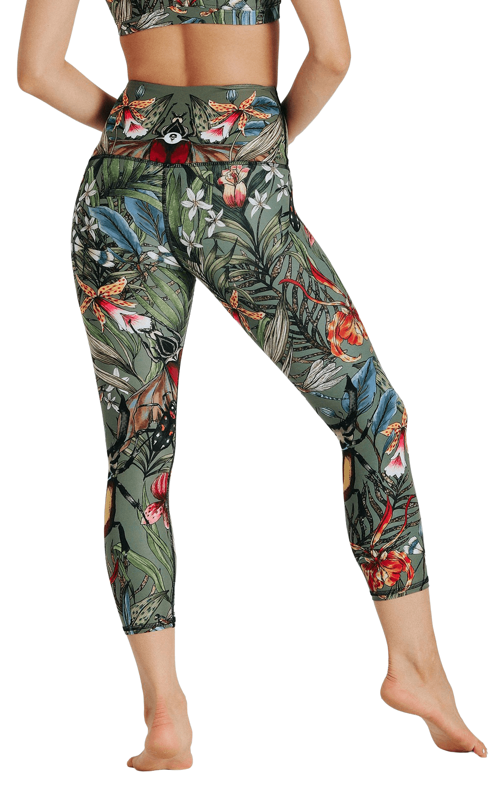 Pantalones de yoga estampados con pulgar verde