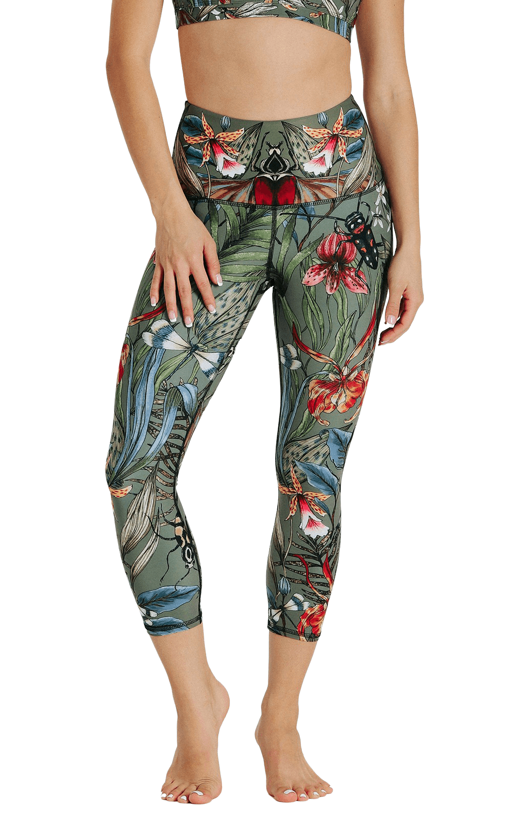 Pantalones de yoga estampados con pulgar verde