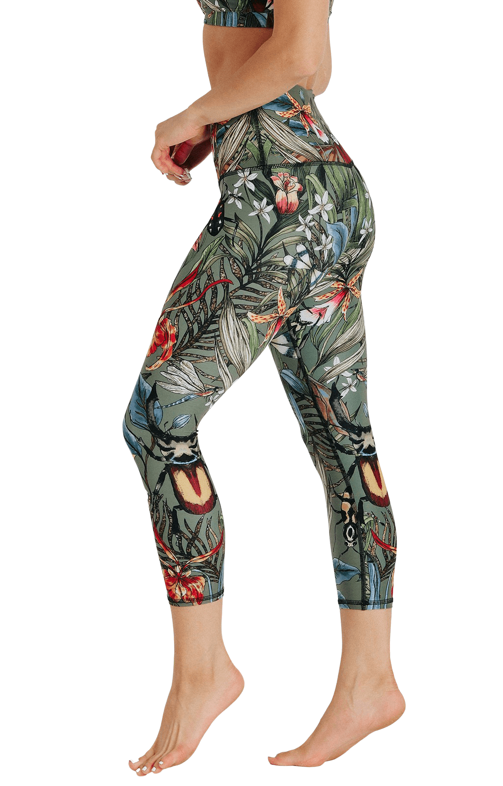 Pantalones de yoga estampados con pulgar verde