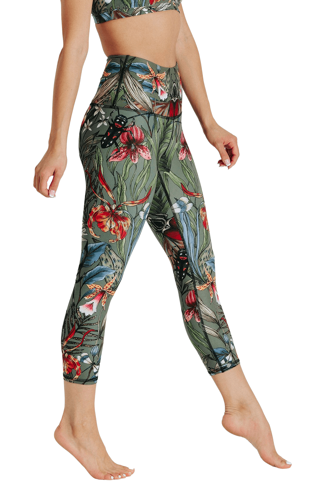 Pantalones de yoga estampados con pulgar verde