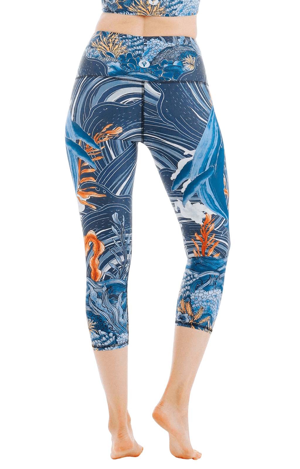 Pantalones de yoga estampados con el texto "Hola ballena"