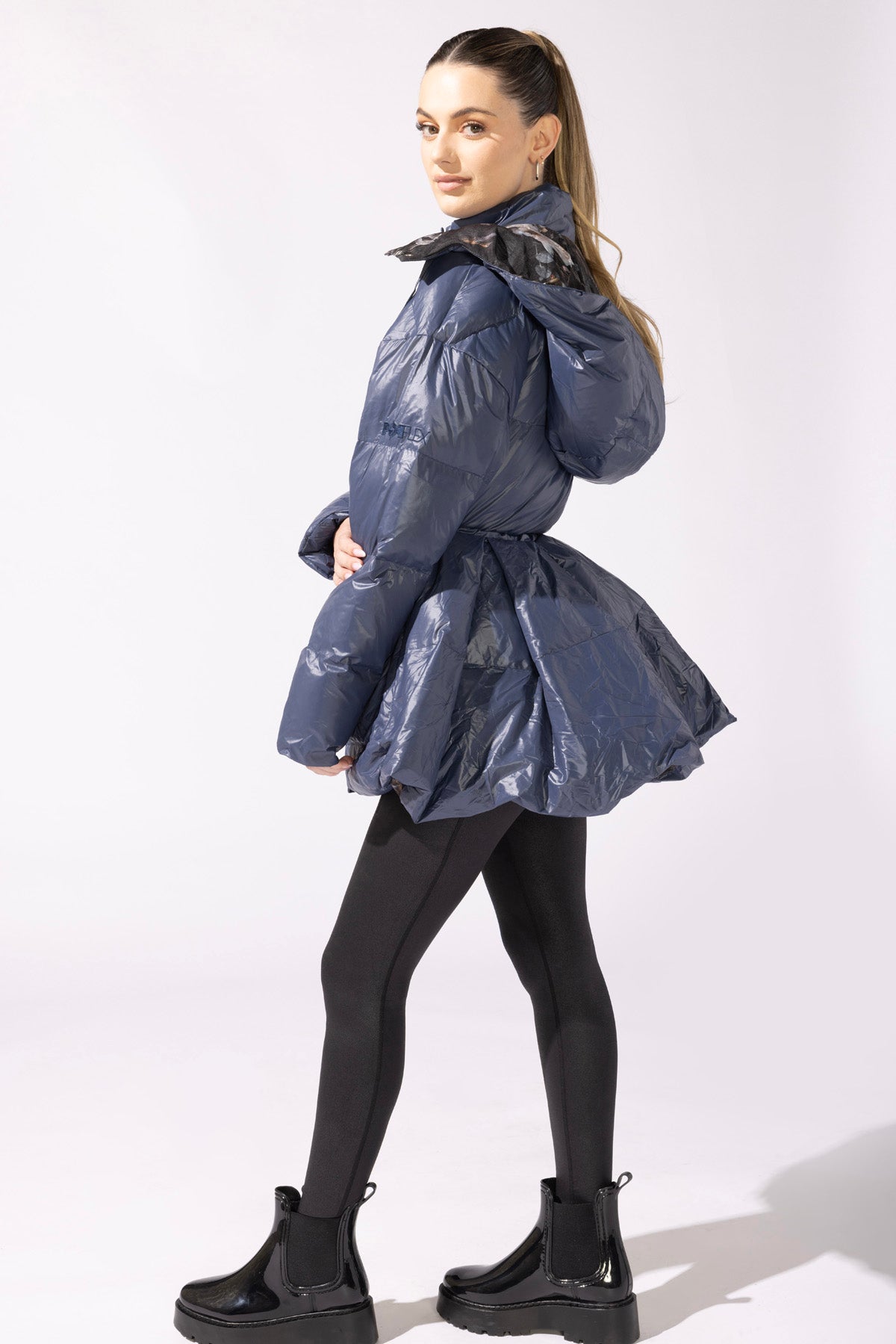 Pearl Peplum Puffer Jacket - Navy