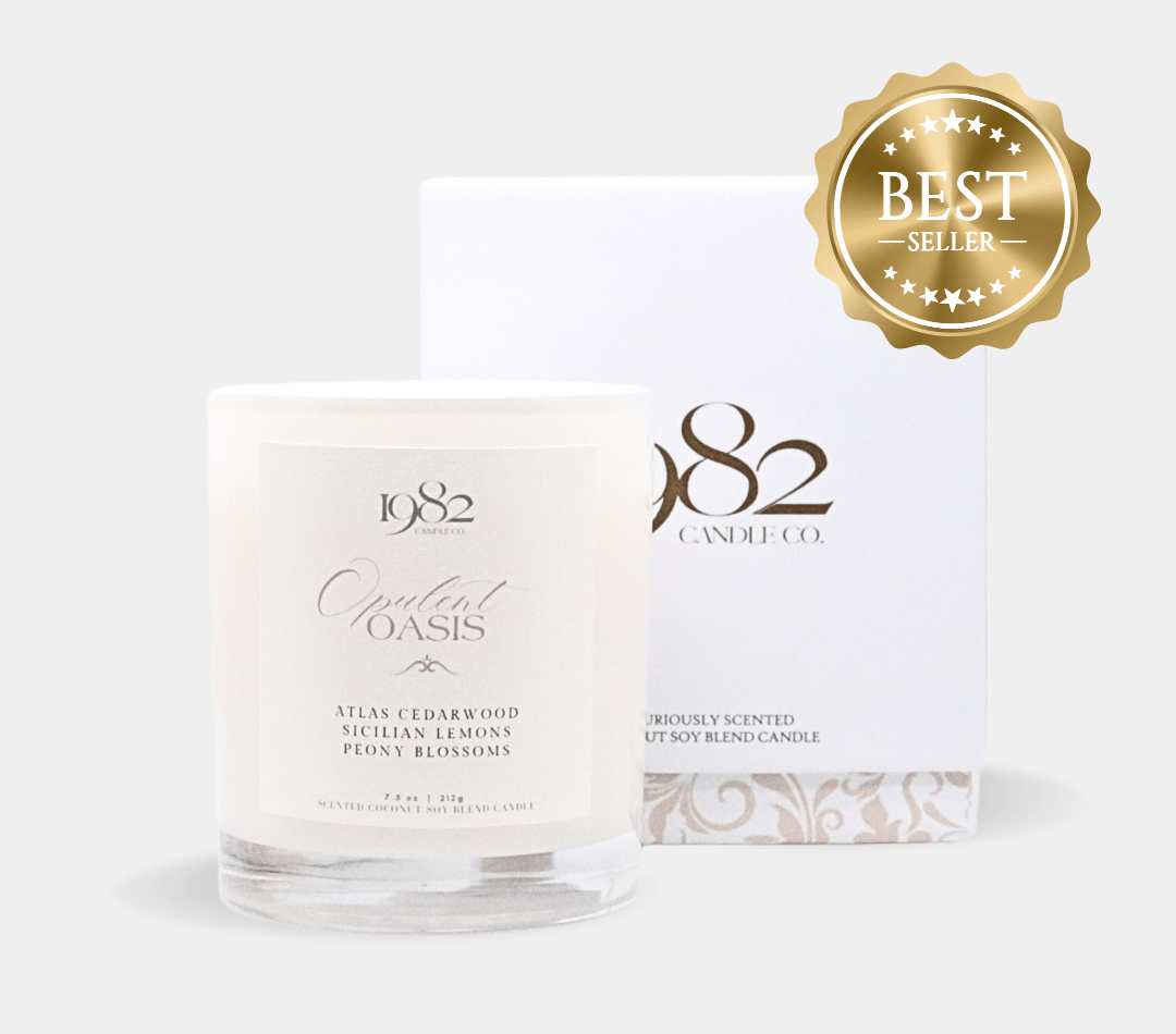 1982 Candle Co.™ Opulent Oasis (7.5oz Single Wick) - Notes: Atlas Cedarwood, Sicilian Lemons & Peony Blossoms