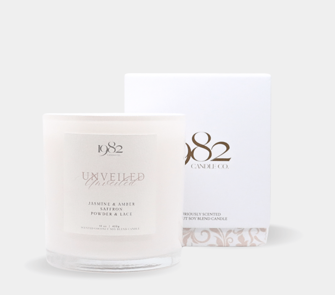 1982 Candle Co.™ Unveiled (15oz Double Wick) - Notes: Jasmine, Saffron, Amber, Powder & Lace