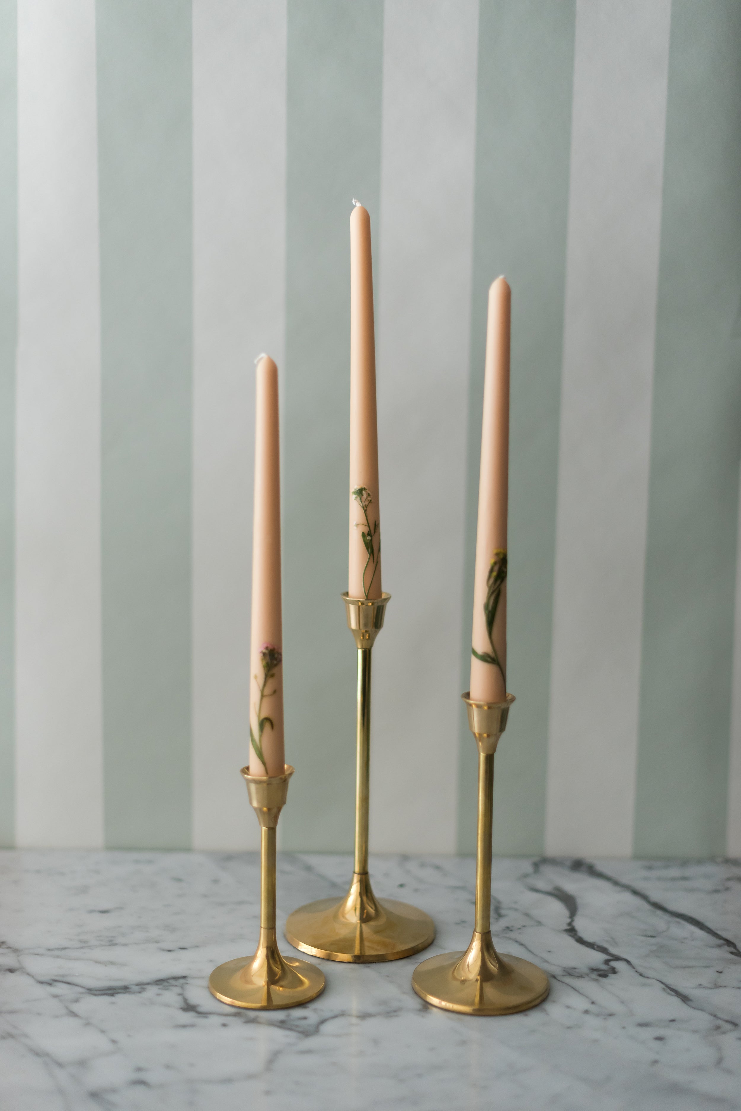 Floral Inlaid Tapered Candle - Set of 3