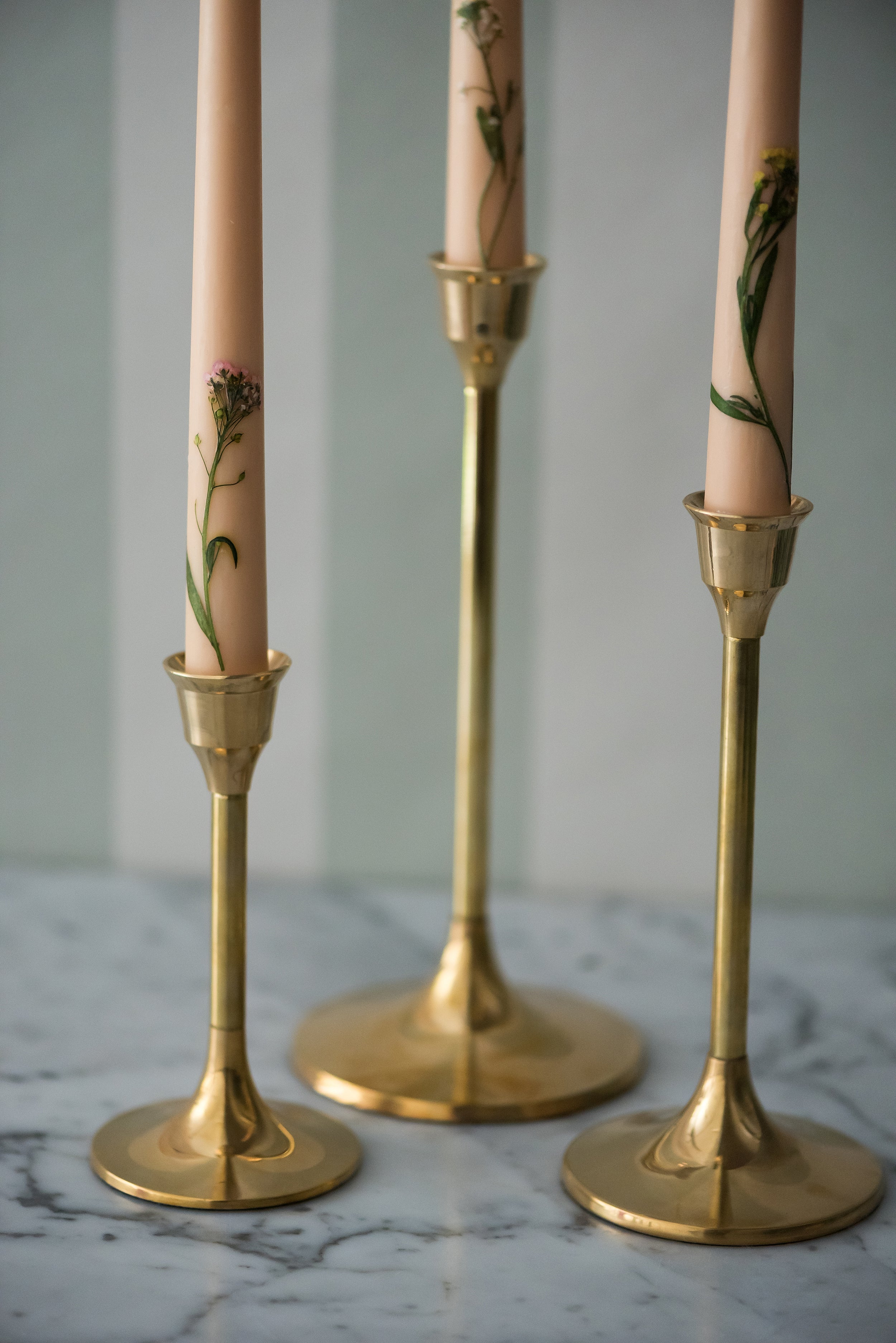 Floral Inlaid Tapered Candle - Set of 3