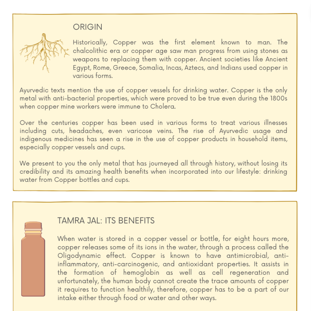 Juego de bebidas ayurvédicas: botella y vasos de cobre (sin costuras)