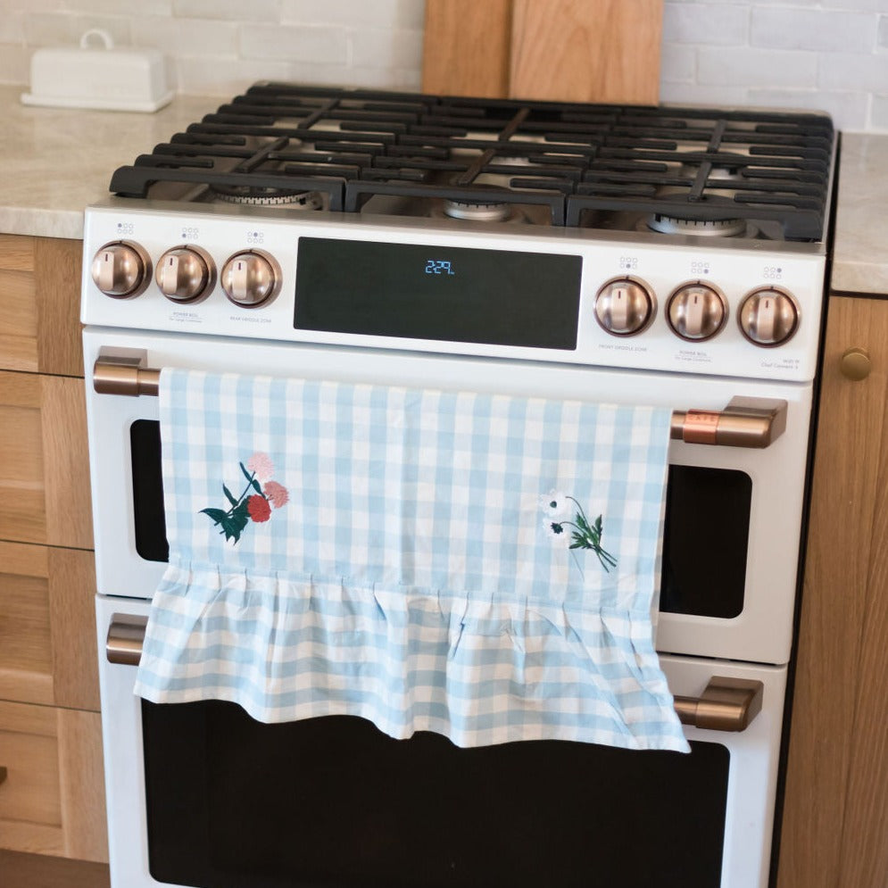 Blue Ruffled Gingham Dish Towel