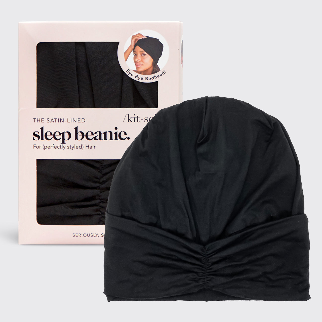 Satin-lined Sleep Beanie - Black