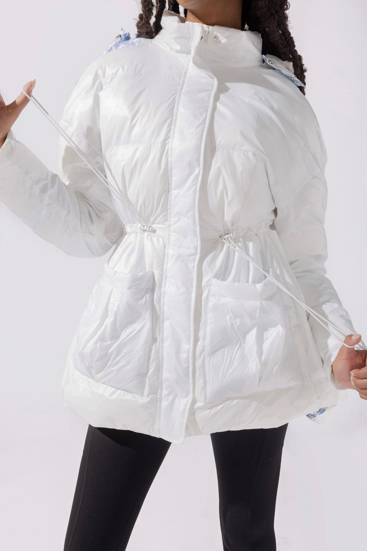 Pearl Peplum Puffer Jacket - White