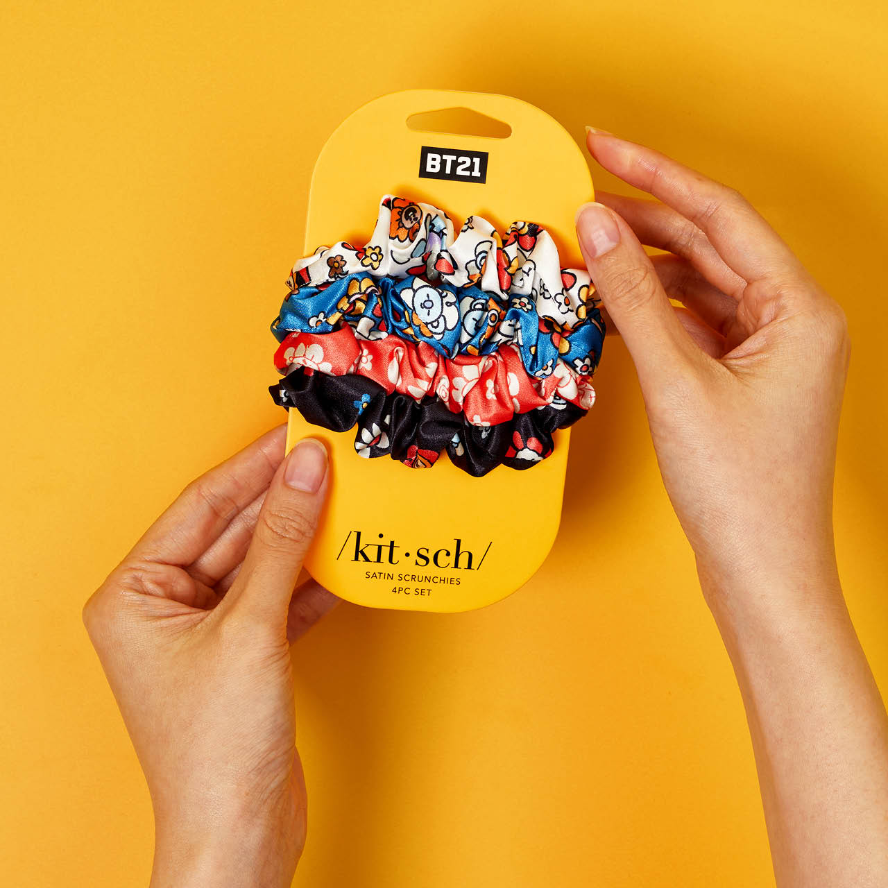 Kitsch x BT21 – Schlaf-Haargummis aus Satin, 4er-Set