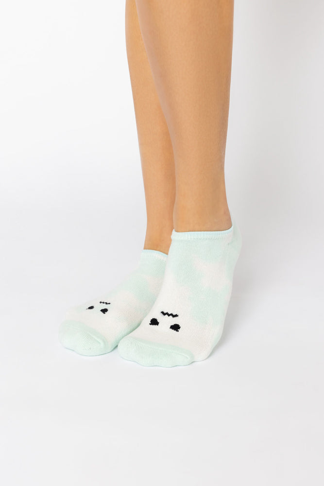 Angry Face Low Rise Socks - Green Tie Dye