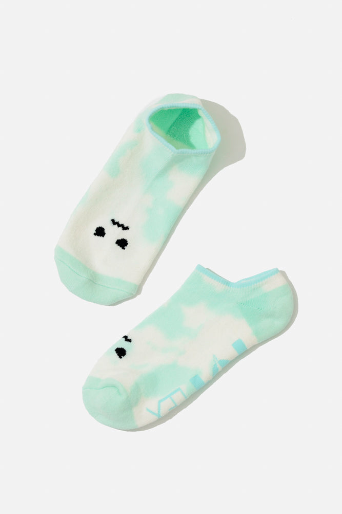 Calcetines de tiro bajo con cara enojada - Tie Dye verde 