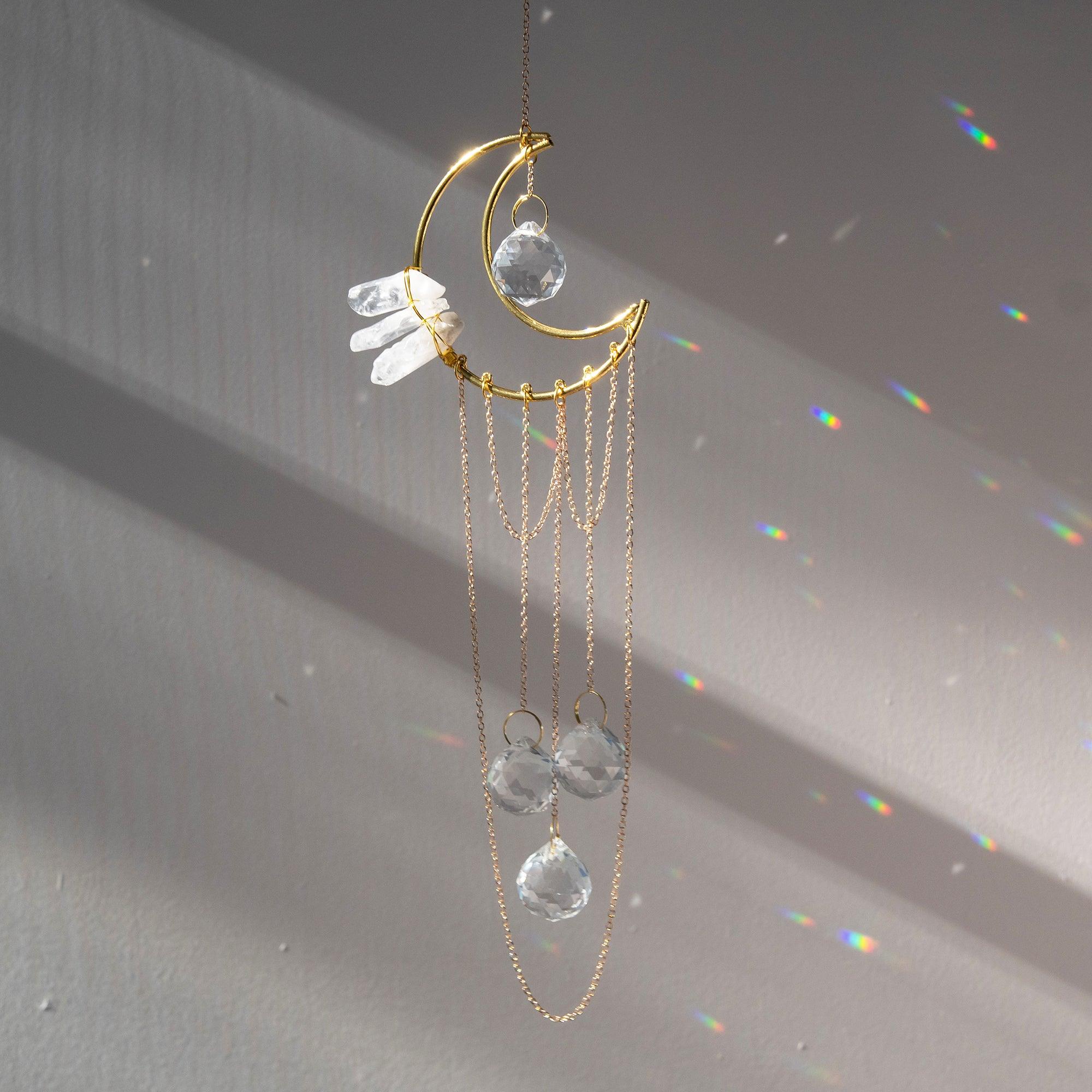 Crescent & Clear Quartz with Long Tassel Suncatcher