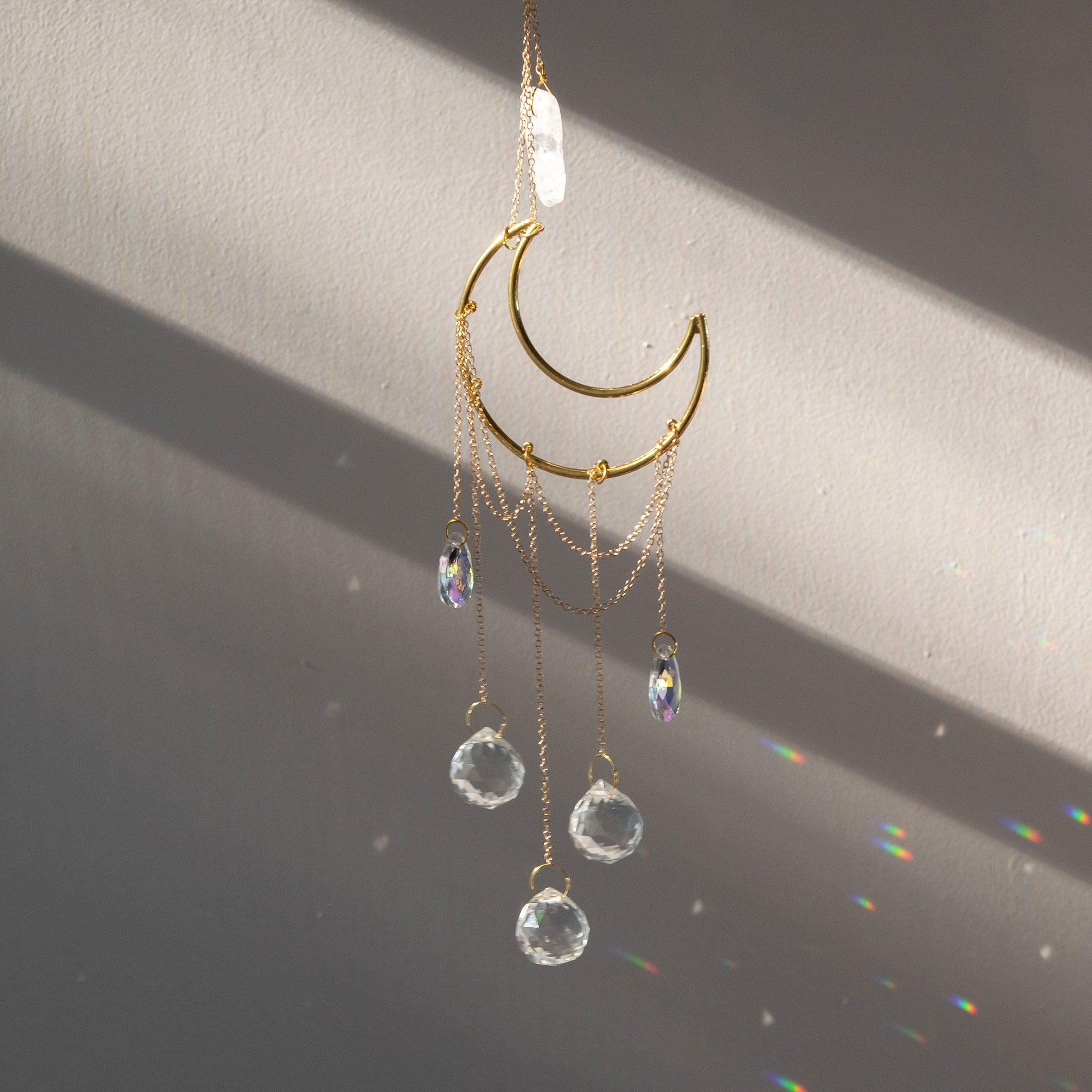 Crescent & Clear Quartz Crystal Suncatcher