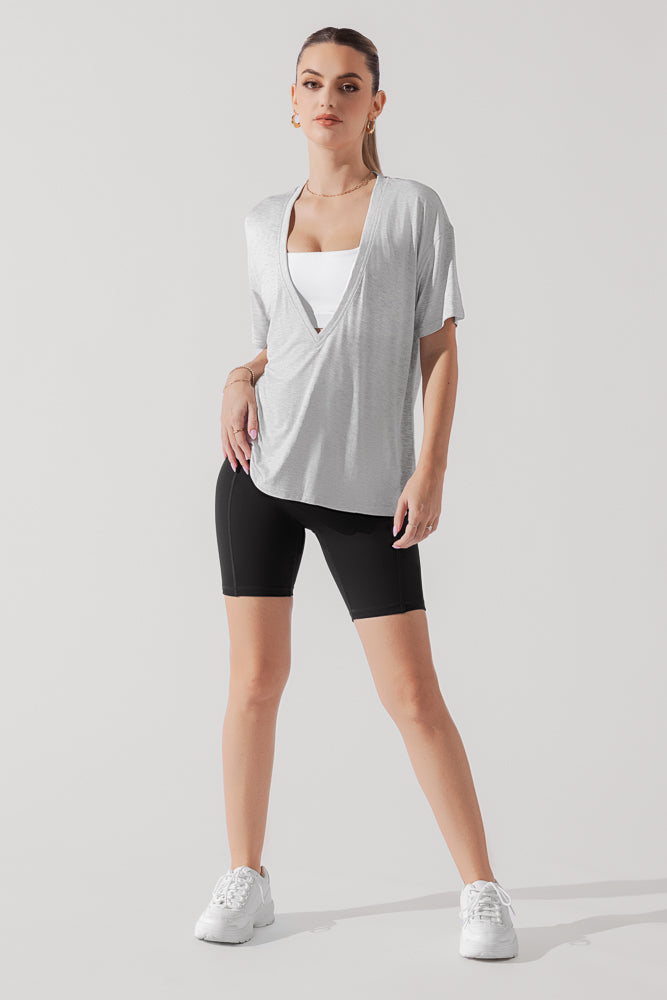 Daring Deep V T-Shirt - Grau meliert