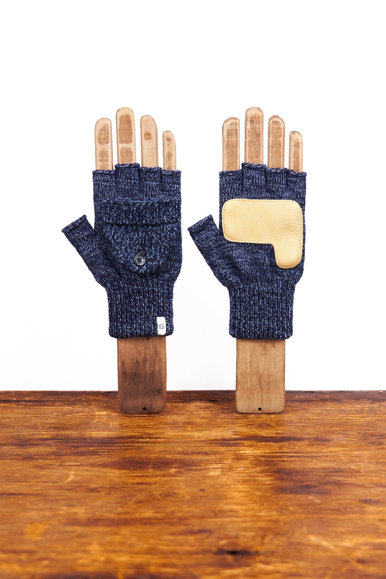 Denim Melange Convertible Fingerless 'Glomitt' with Natural Deerskin