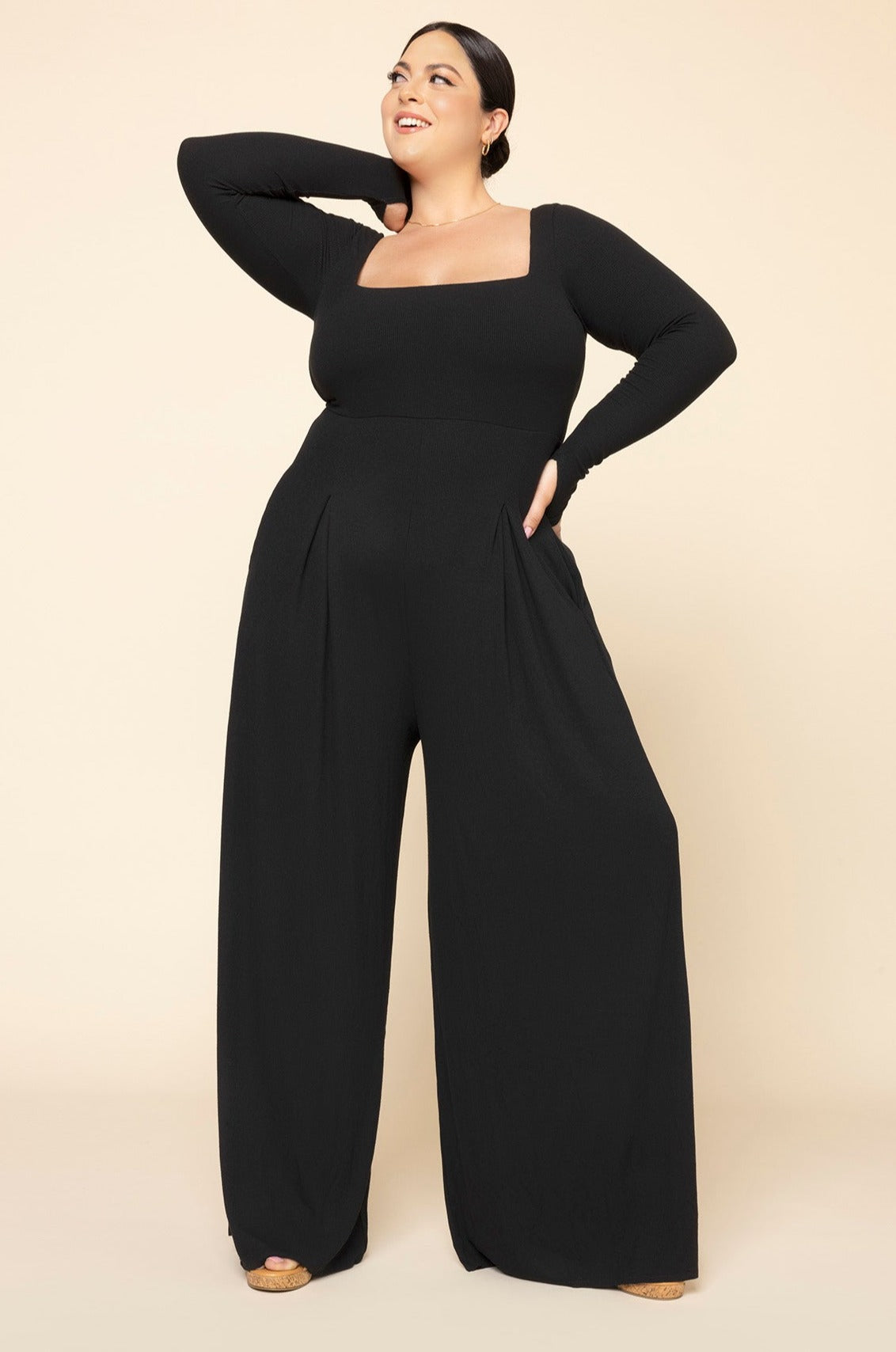 Go With The Flow – Langärmliger Jumpsuit - Schwarz 