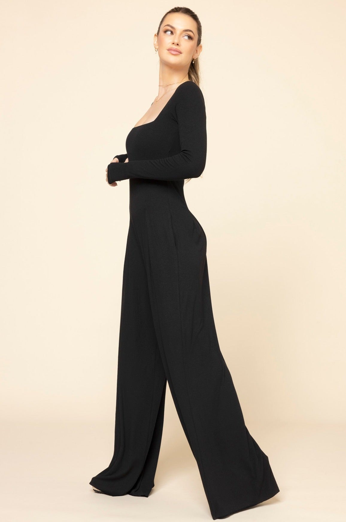 Go With The Flow – Langärmliger Jumpsuit - Schwarz 