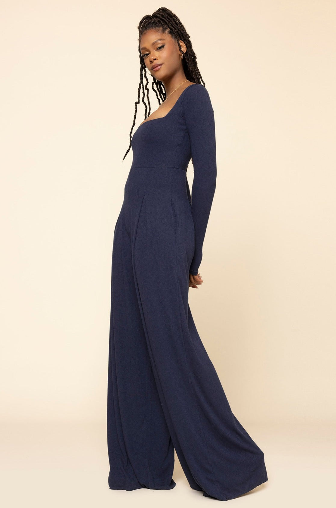 „Go With The Flow“-Jumpsuit mit langen Ärmeln - Cosmic Navy