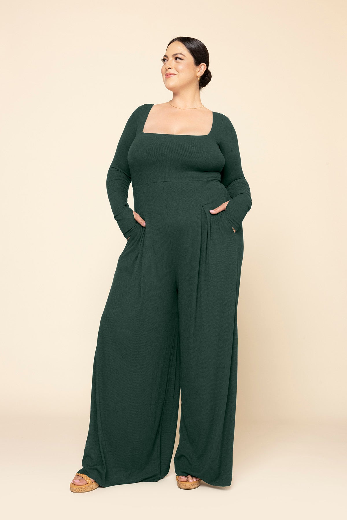 Go With The Flow Long Sleeve Jumpsuit - Pine