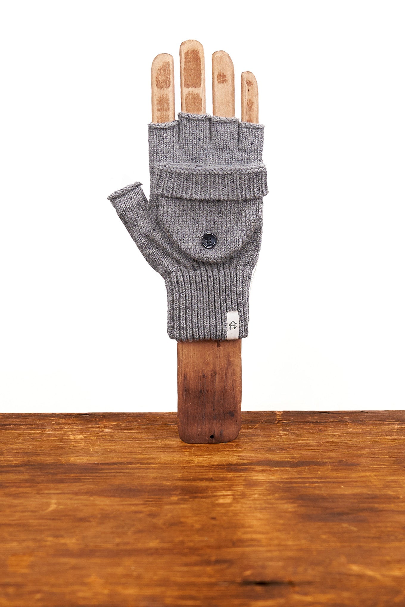 Guantes convertibles de lana de tweed gris sin dedos 'Glomitt'