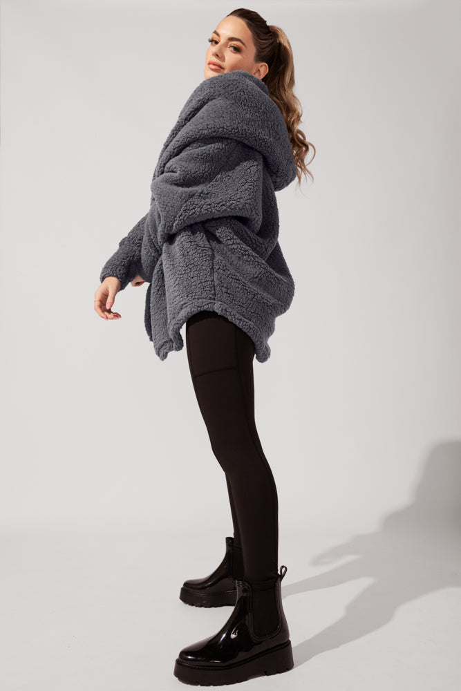 Faux Sherpa Cocoon Coat - Cool Grey