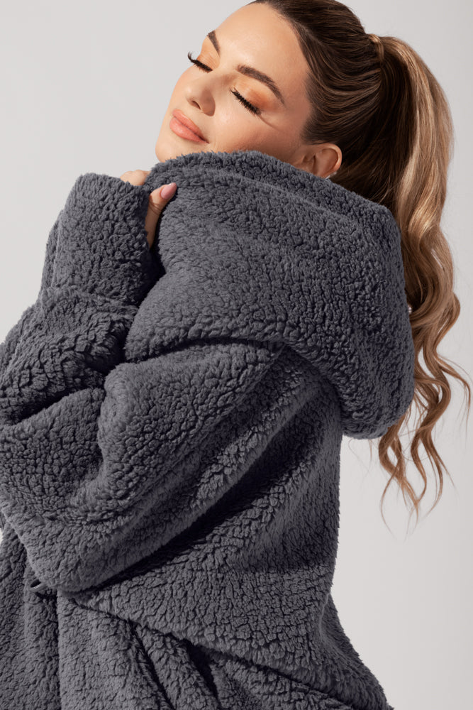 Faux Sherpa Cocoon Coat - Cool Grey