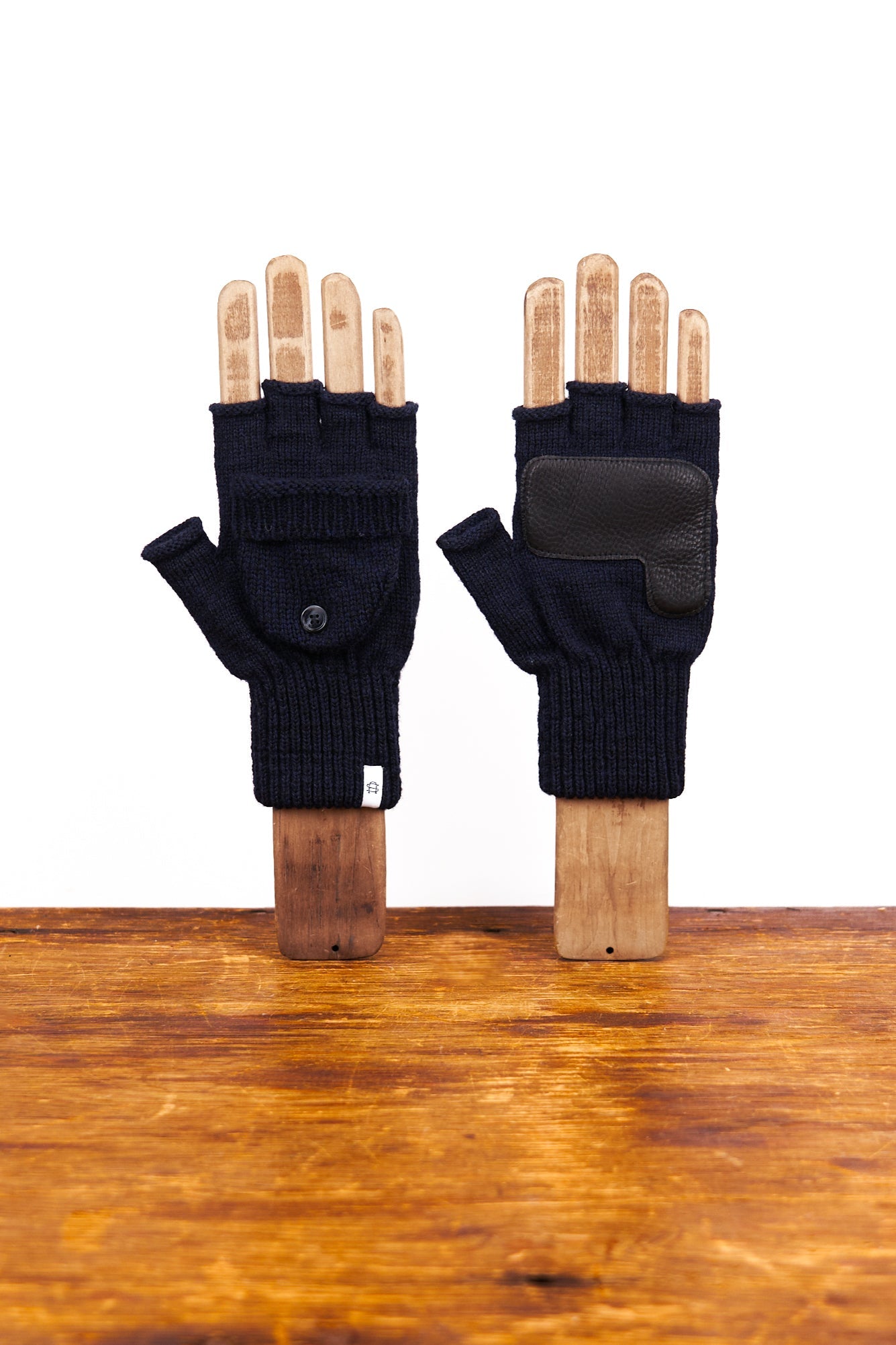 Navy Melange Convertible Fingerless 'Glomitt' mit schwarzem Hirschleder