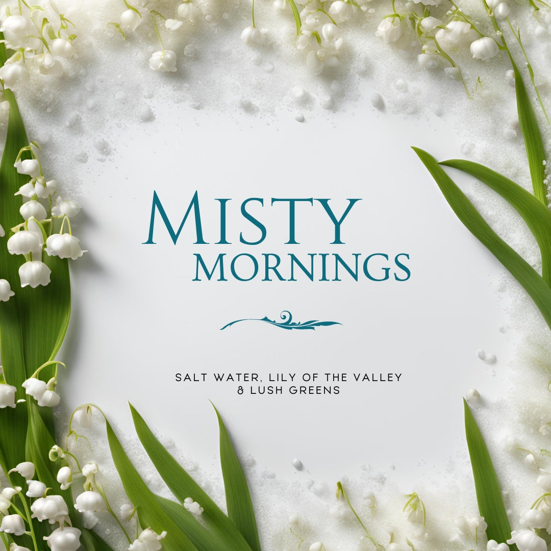 Misty Mornings (15 oz Doppeldocht) – Noten: Salzwasser, Morgentau, Maiglöckchen und üppiges Grün