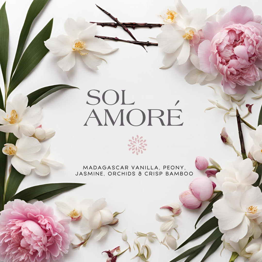 Sol Amore (7,5 oz Einzeldocht) – Noten: Pfingstrosen, Vanille aus Madagaskar, Orchideen, weiße Hölzer und Bambus