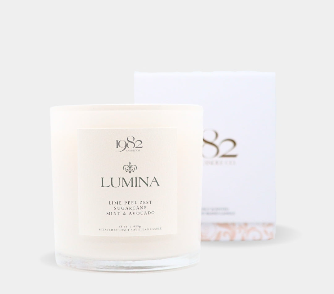 Lumina (15 oz Double Wick) - Notes: Lime Peel Zest, Sugarcane, Avocado & Mint Leaves