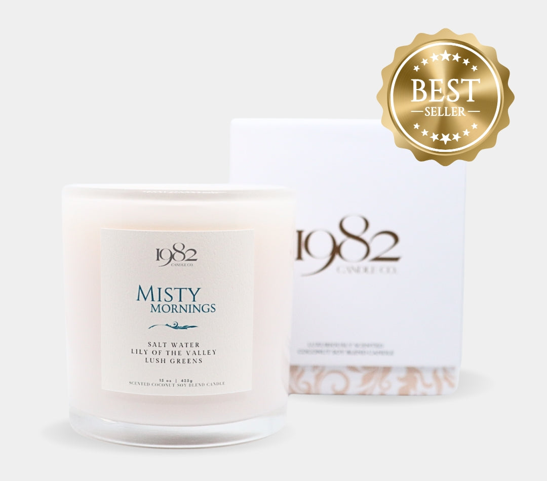 Misty Mornings (15oz Double Wick) - Notes: Salt Water, Morning Dew, Lily of the Valley & Lush Greens