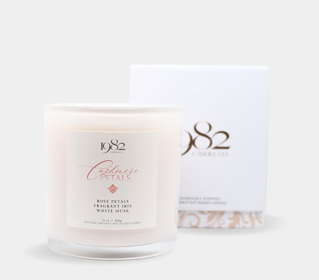 Cashmere Petals (15oz Double Wick) - Notes: Rose Petals, Fragrant Iris, Soft Cashmere & White Musk