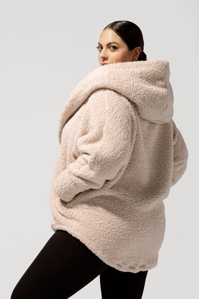 Faux Sherpa Cocoon Coat - Taupe