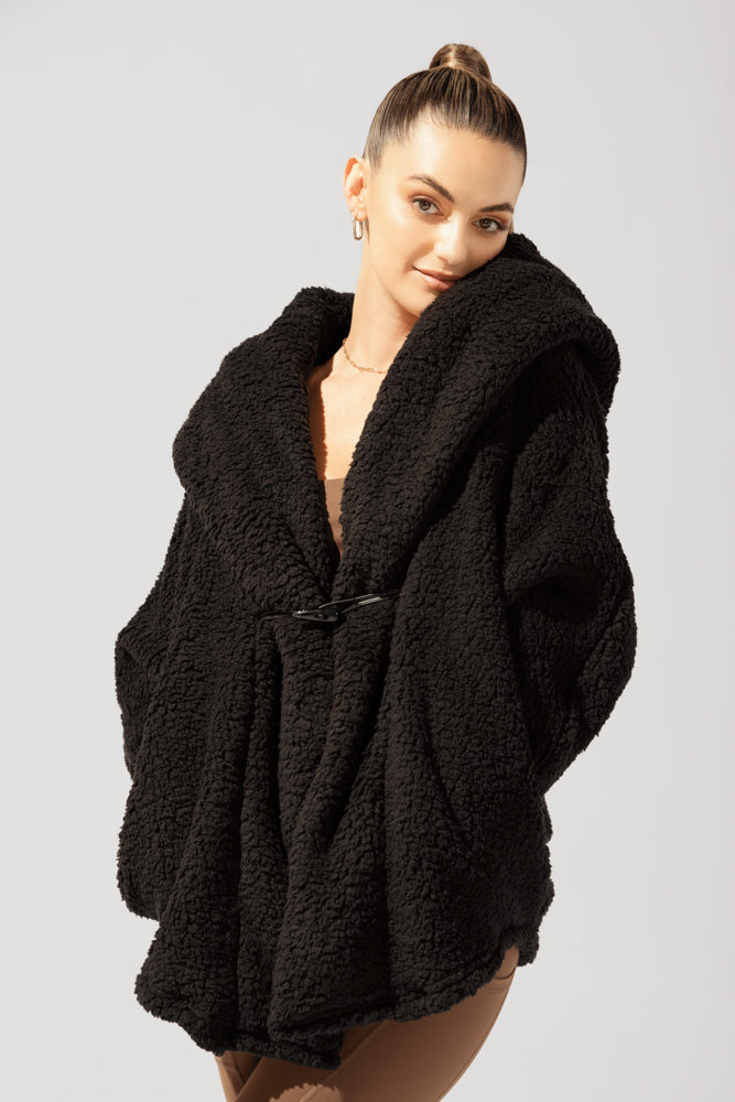 Faux Sherpa Cocoon Coat - Black