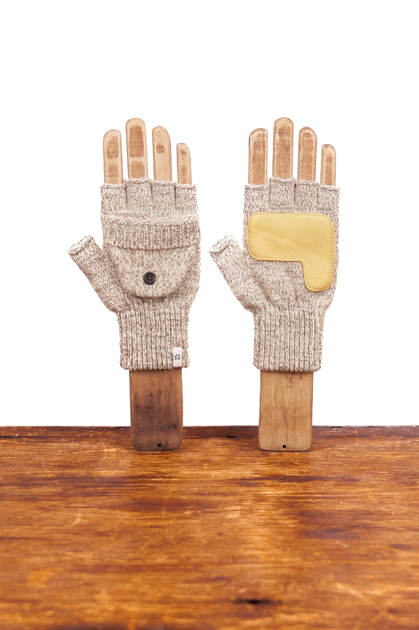 Oatmeal Melange Convertible Fingerless 'Glomitt' with Natural Deerskin