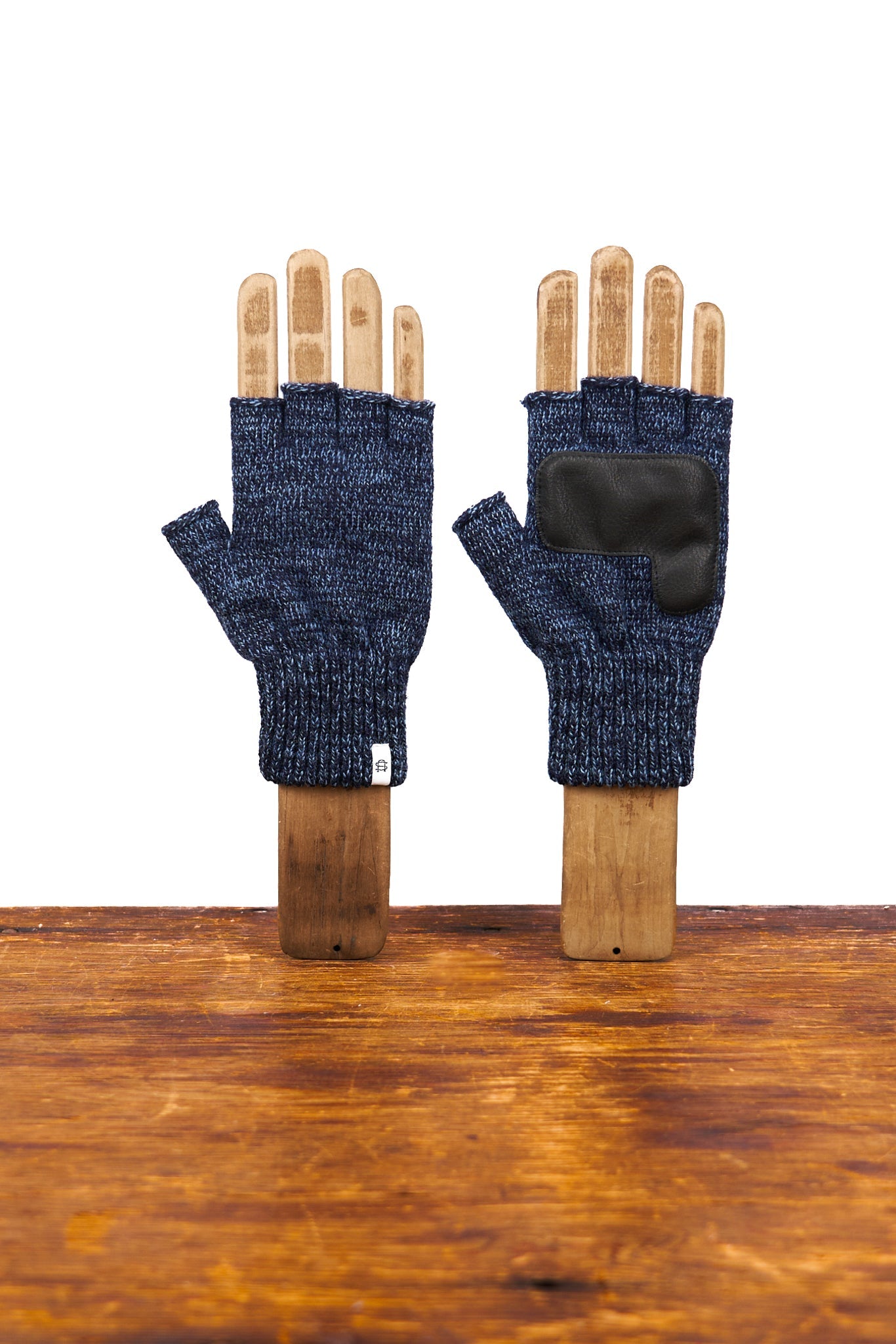 Denim Melange Fingerless Glove with Black Deerskin Palm