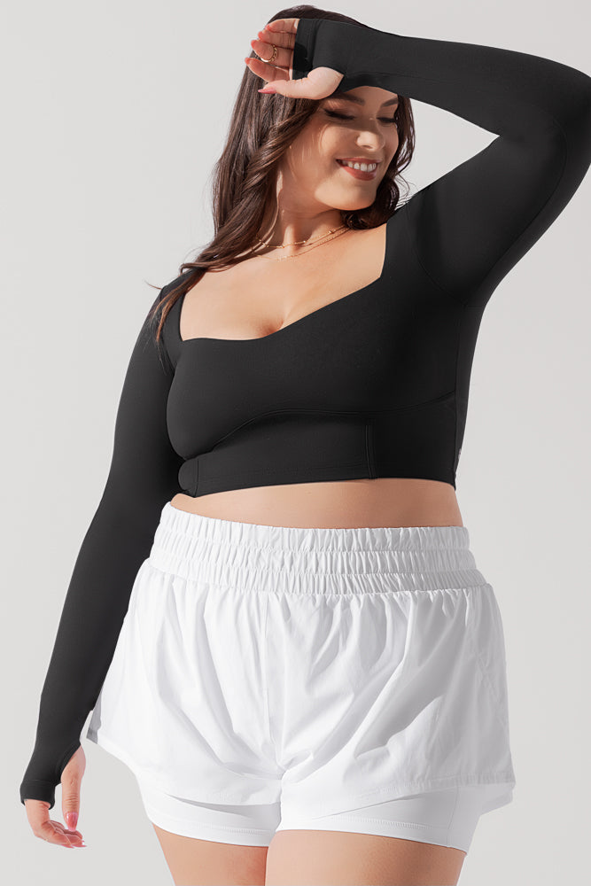 Crop Top mit Herzausschnitt und langen Ärmeln - Schwarz