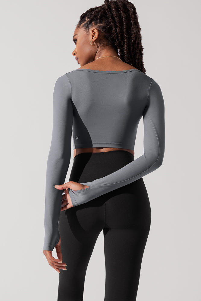 Sweetheart Langarm Crop Top - Wolkengrau