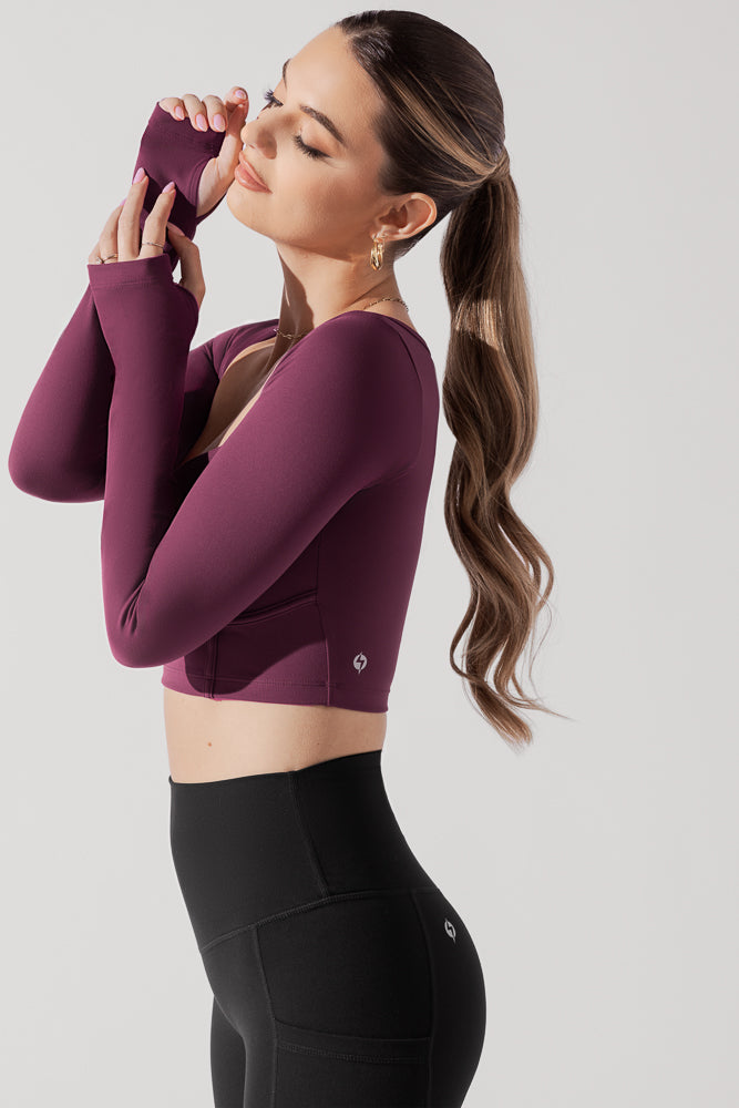 Sweetheart Langarm Crop Top - Pflaume