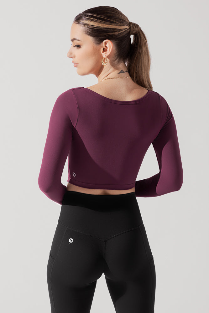 Sweetheart Long Sleeve Crop Top - Plum