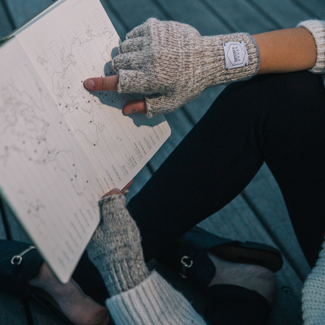 Oatmeal Melange Fingerless Glove with Natural Deerskin Palm