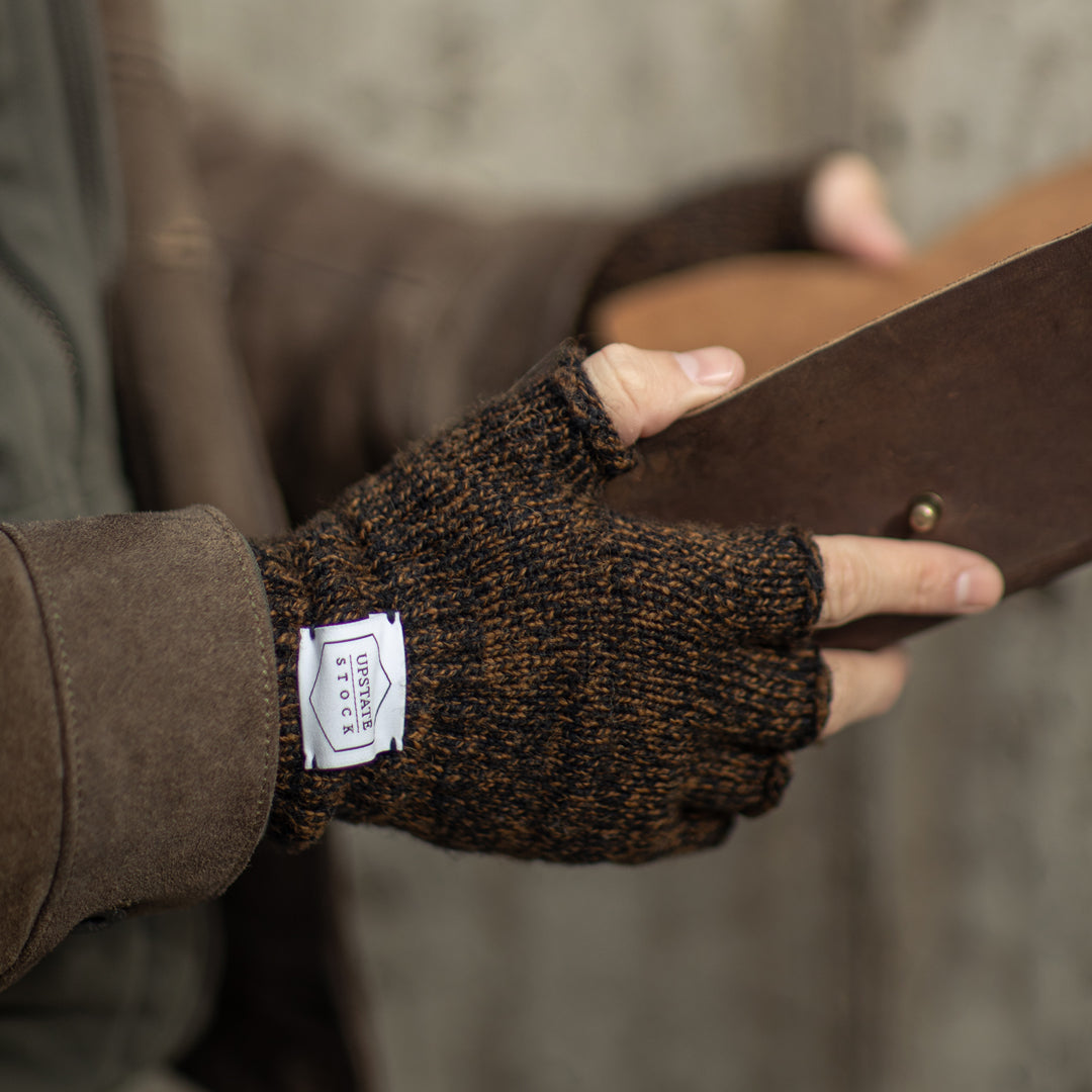 Rust Melange Fingerless Glove with Natural Deerskin Palm