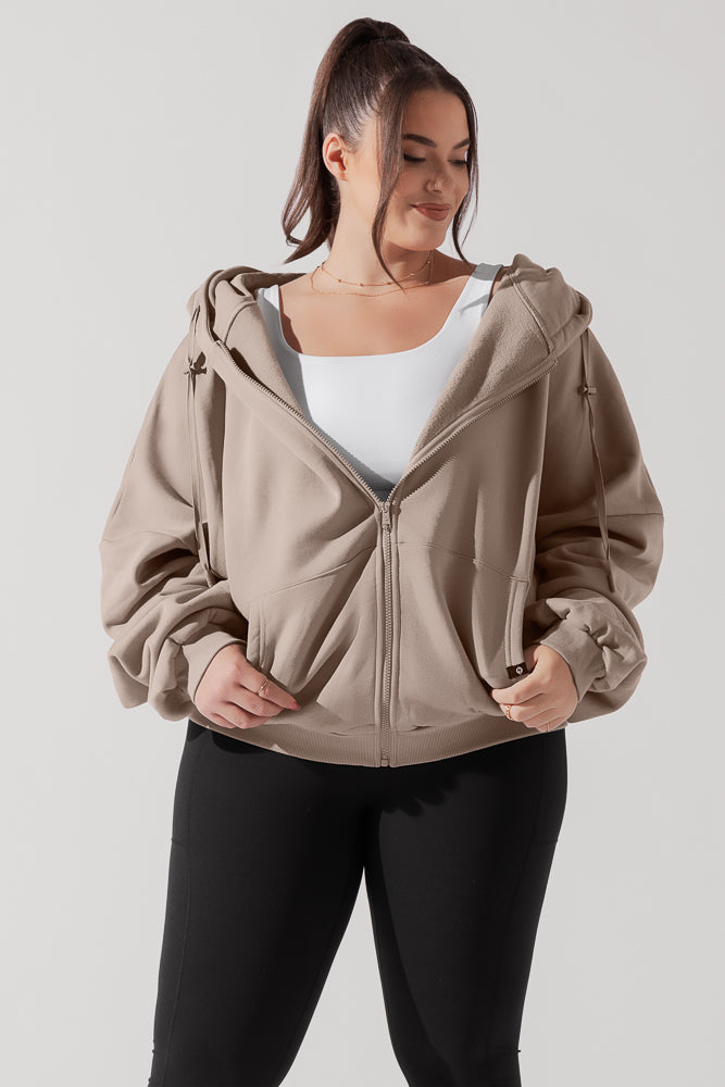 Kapuzenpullover mit Reißverschluss und Wolkenmotiv - Taupe