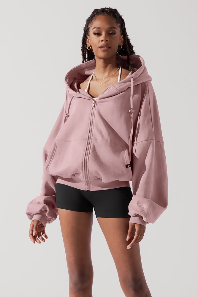 Kapuzenpullover mit Reißverschluss und Wolkenmotiv - Blush