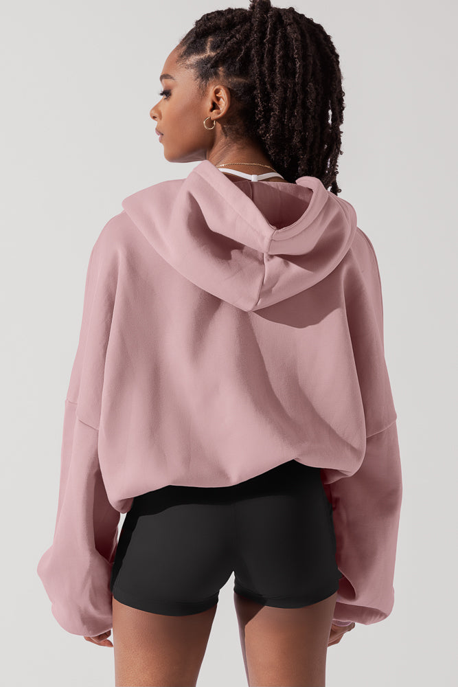 Kapuzenpullover mit Reißverschluss und Wolkenmotiv - Blush