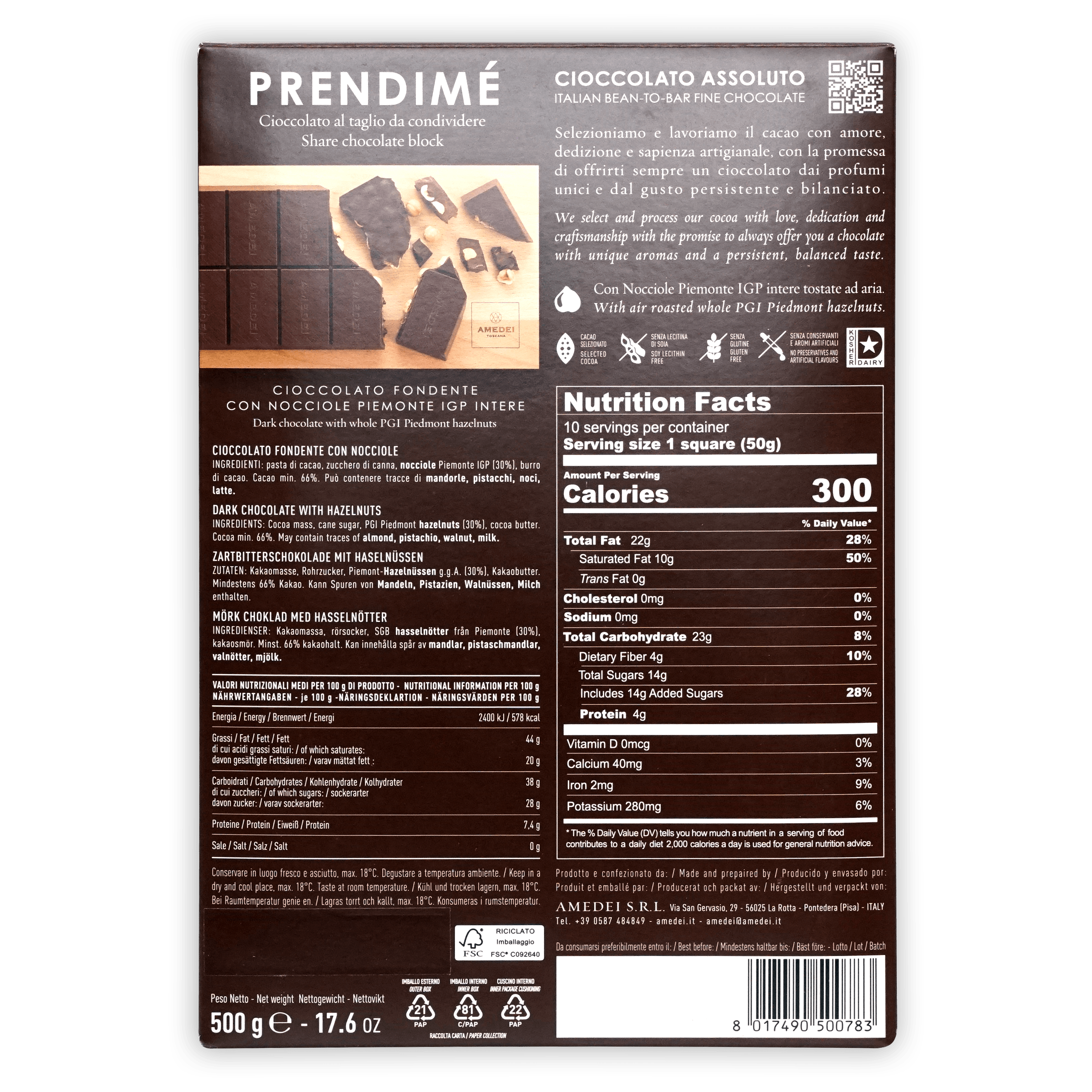 Amedei Prendimé Chocolate Negro con Avellanas 66% (500g)